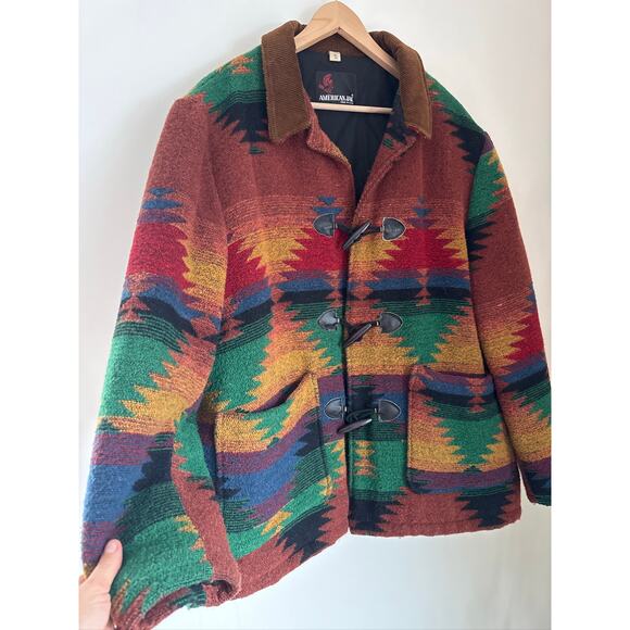 Vintage American Jac Southwestern Aztec Print Duffle Coat - XL - Picture 3 of 11